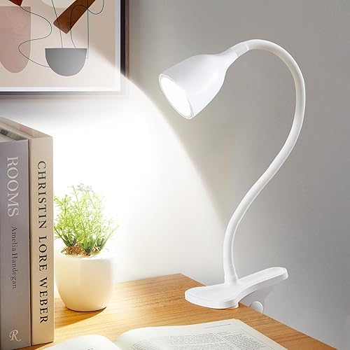 Miniatura 10 de Lámpara de escritorio para dormitorio universitario – Luz de lectura LED – Pequeña lámpara de mesa de cuello de cisne flexible ajustable – Lámpara