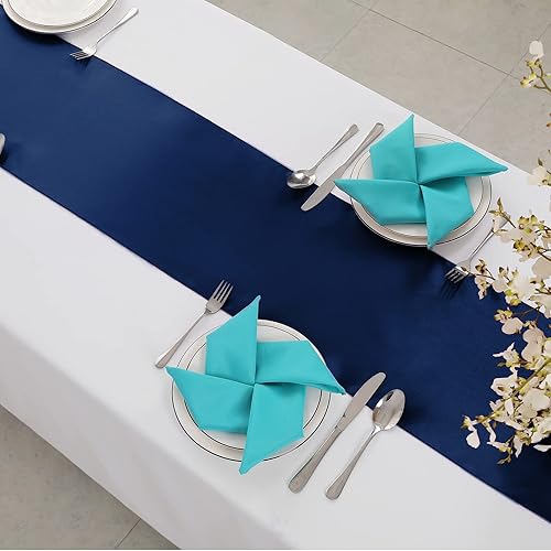 Miniatura 4 de Horbaunal Paquete de 12 caminos de mesa de satén azul marino de 12 x 108 pulgadas, caminos de mesa suaves para banquetes de boda, fiesta de