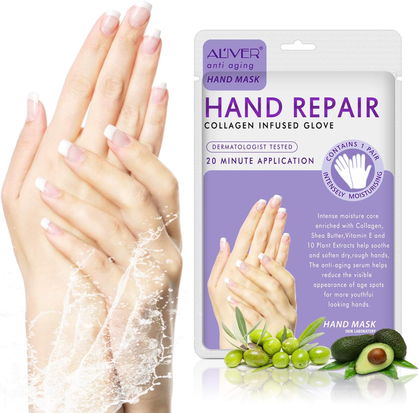 Hand Mask 3 Pairs, Hand Moisturizing Gloves for Men and Women, Hand Cream Exfoliating Peeling Masks for Dry Hands Cracked Hands, Infused Collagen,Hyaluronic Acid, Vitamins Natural Plant Extracts