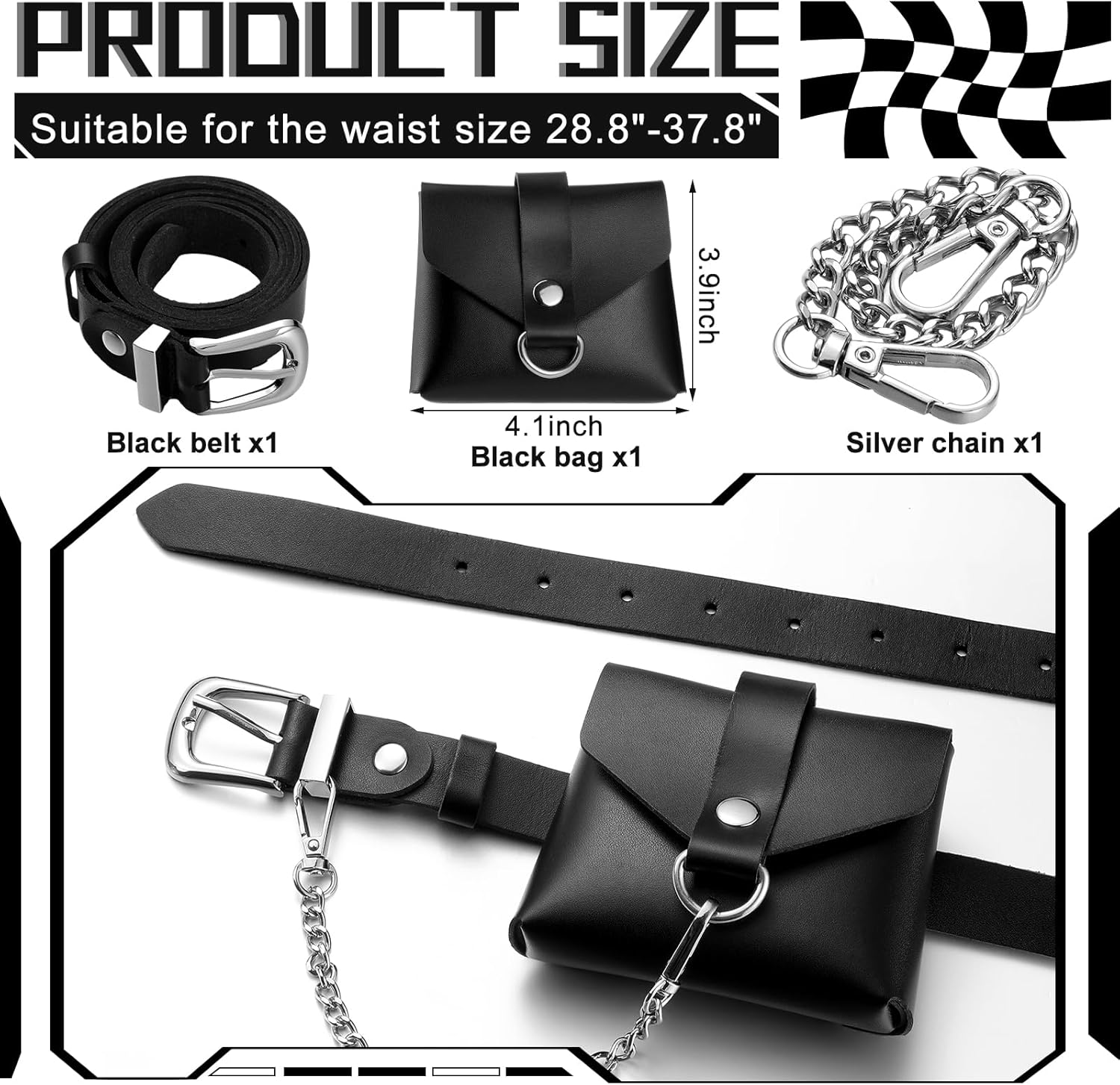 Belt Bag with Chain for Women Cyber Chic Waist Pack with Detachable Mini Pouch Fashion Belt Bag for Party Travel Daily Outfits - Image 3