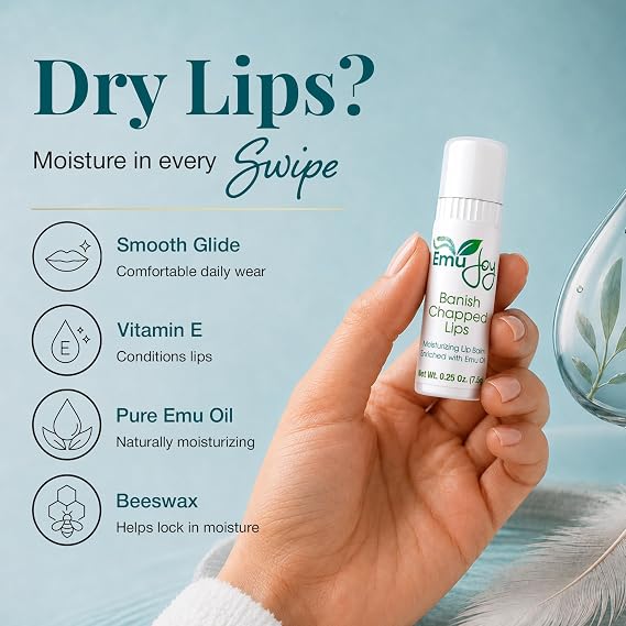 Emu Joy BCL Moisturizing Lip Balm With Emu Oil - 0.25 oz (3 Pack) | Petroleum Free Lip Balm With Emu Oil, Coconut Oil & Beeswax For Soft Moisturized Lips, Suitable For Everyday Use