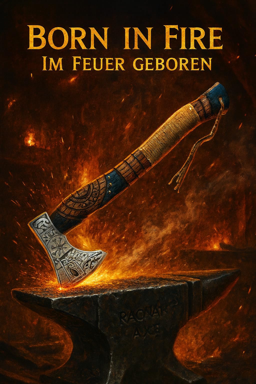 Topór Ragnar z 20-calowym grawerowanym uchwytem z jesionu i trawionym ostrzem z węgla stali - od NovaHaven