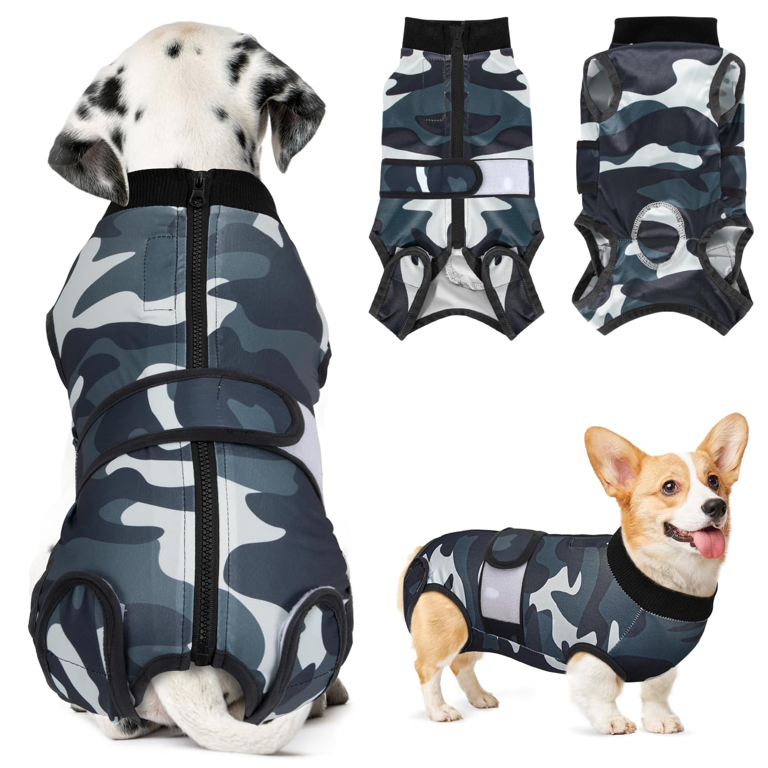 Eyein Dog Surgery Recovery Suit, Female Male Dog Surgical Bodysuit Abdominal Wounds Protector, Stop Licking Spay Shirt After Surgery Onesie with Zipper, Pet Cone E-Collar Alternative(M)