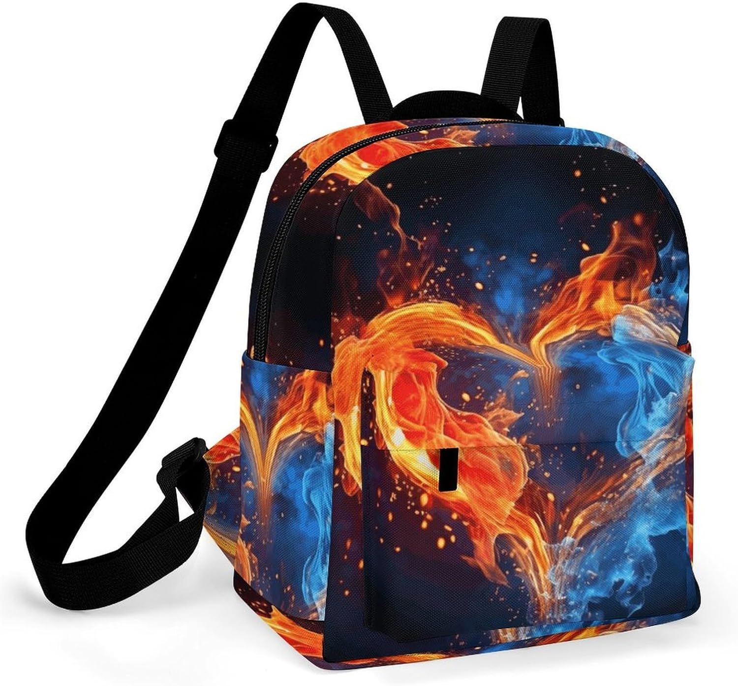 Waterproof Mini Backpack for Women - 10 Inch Oxford Lightweight Daypack Cute Bag Small Daypack Fire And Water Heart Small Backpack Purse for Travel Work Weekender