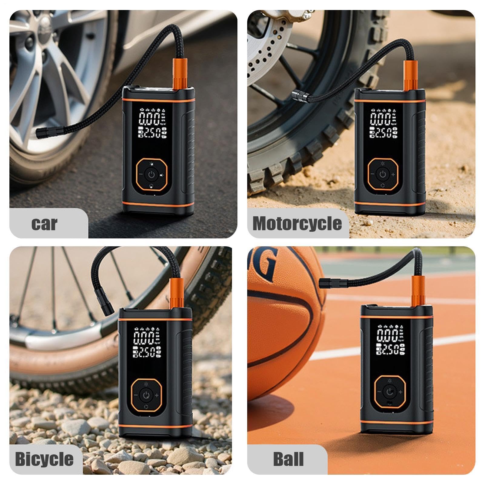 Gonfiapenne Portatile per Pneumatici Per Motociclette Con Display Digitale | Pompa d'Aria per Pneumatici Per Autoveicoli Motocicli Palloni Biciclette SUV Camper