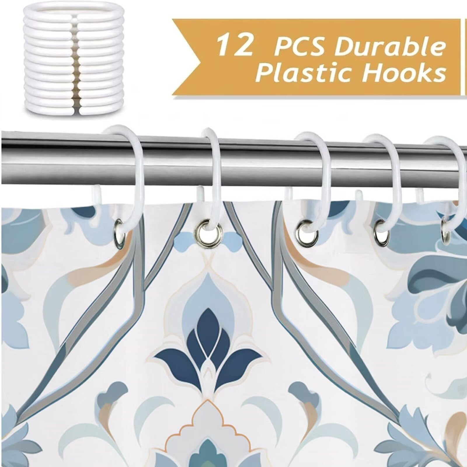 Wasserdichter Duschvorhang Anti-Schimmel 200x240 cm, Waschbar Schnelltrocknend Textil Stoff Polyester Duschvorhang Weiß Shower Curtain mit Gewicht und 12 Ringe für Badewanne, Badezimmer, Mandala J8-29