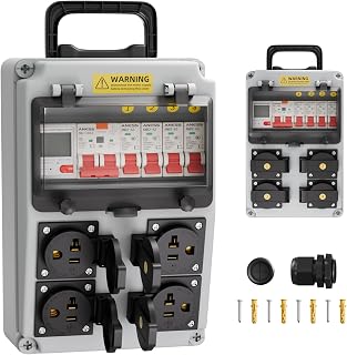 Joinfworld 15A 110V Power Distribution Box: UL-Certified NEMA 5-20 Outlets, IP65 Waterproof Breaker Box for Construction Sites & Workshops