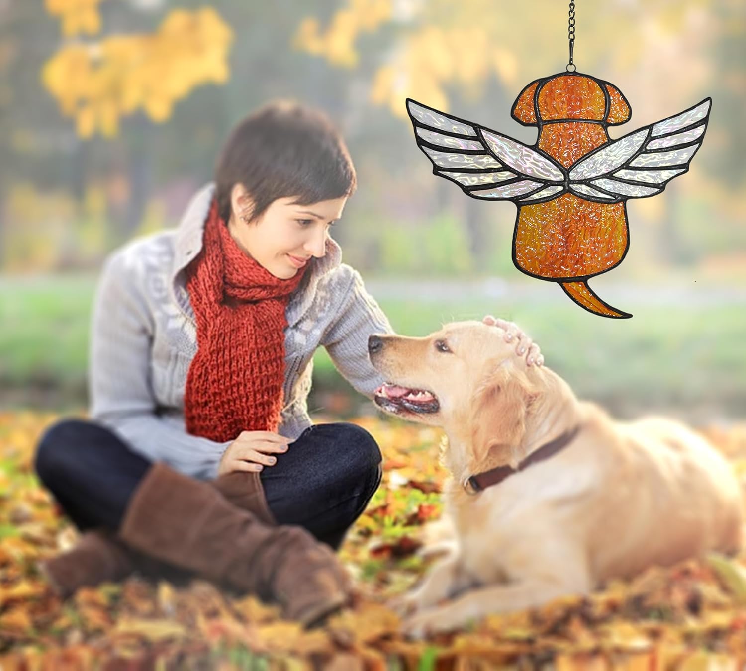 Stained Glass Angel Rainbow Wing Memorial for Loss of Dog, Dog Bereavement Gift (Orange) - Image 7