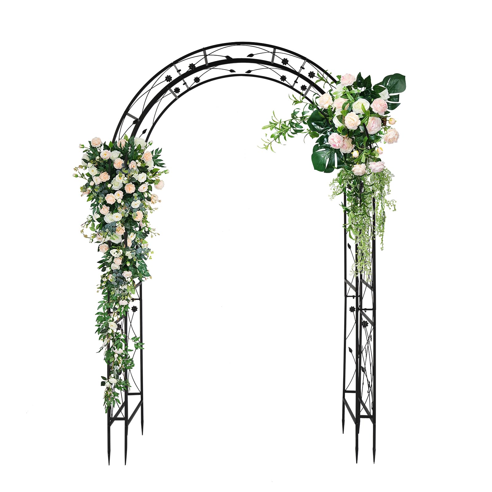 Bonnlo Rosenbogen aus Metall, Stabil Wetterfest Rankhilfe aus Pulverbeschichtetem Stahl, Rankgitter für Garten, Rosen,Plantzen,139.00 * 59.00 * 212.00/Schwarz (Kuppeldach) (Klassisch)