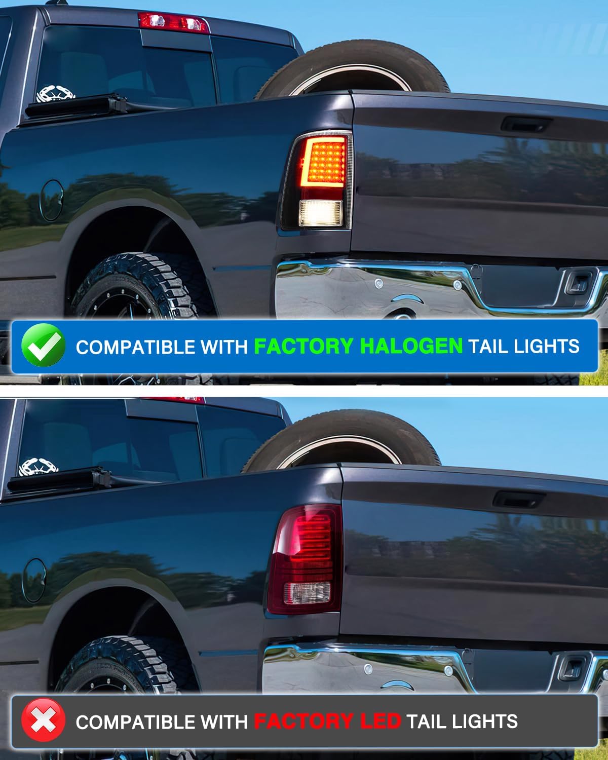 Nilight Taillight Assembly Compatible with 2009 2010 2011 2012 2013 2014 2015 2016 2017 2018 Dodge Ram 1500 2010-2018 Ram 2500 3500 Incandescent Type Upgrade LED Tube Tail Lights Rear Brake Lamps