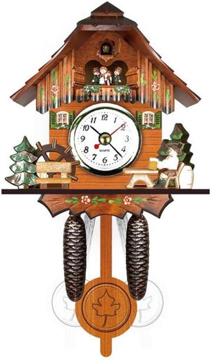 Black Forest Cuckoo Clock, Chalet-Style Wall Clock with Pendulum, Antique Wooden Cuckoo Wall Clock Bird Time Bell Swing Alarm Watch Home Art Decor (D)