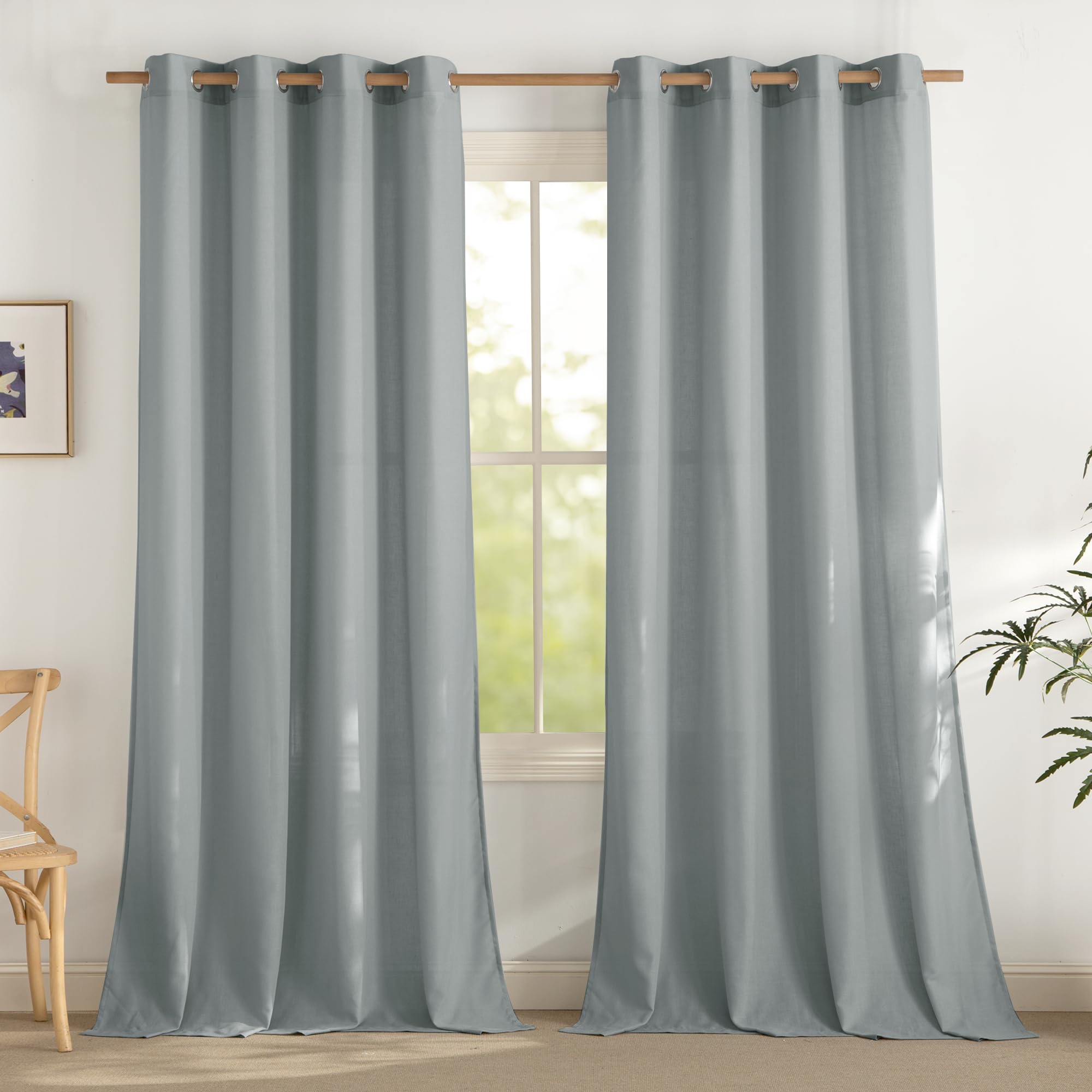 PONY DANCE Bläuliches Grau Leinen Vorhang Wohnzimmer Global Recycled Standard OEKO-TEX STANDARD 100 Halbtransparent 2er 