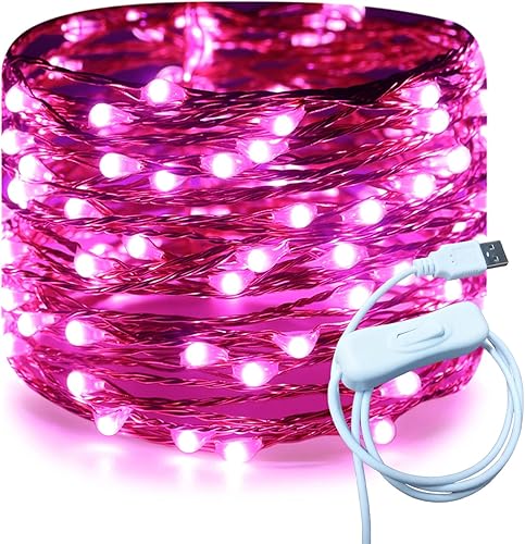 Miniatura 1 de RUICHEN Guirnalda de luces USB de 20 pies, 120 luces LED con interruptor de encendidoapagado, luces de alambre de cobre impermeables para