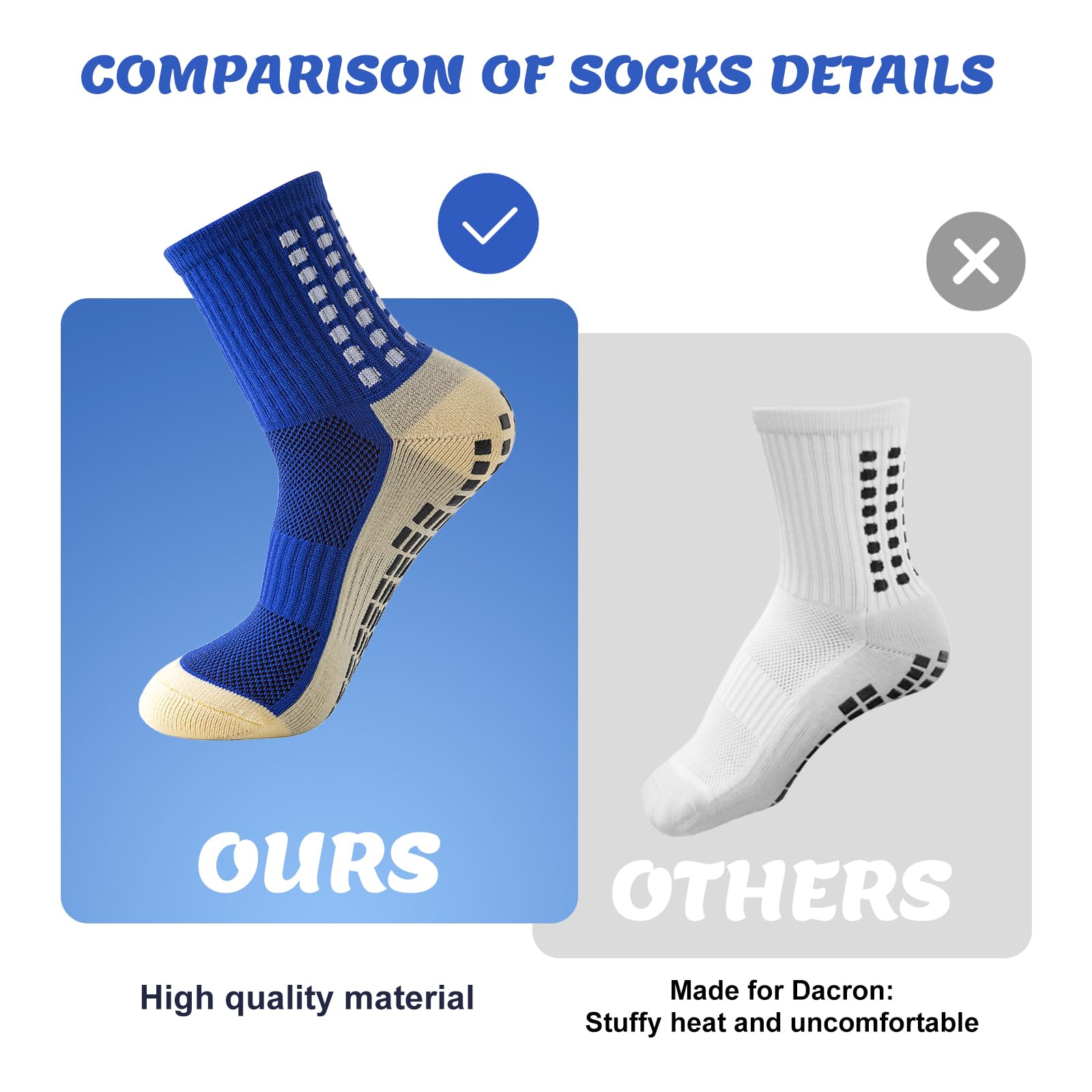 Okdance Grip Football Socks 3 Pairs Grip Soccer Socks for Kids Boy Anti Slip Athletic Socks Non Slip Pads for Basketball Baseball Football Sports Sock, MIX, 6-9 Years 2