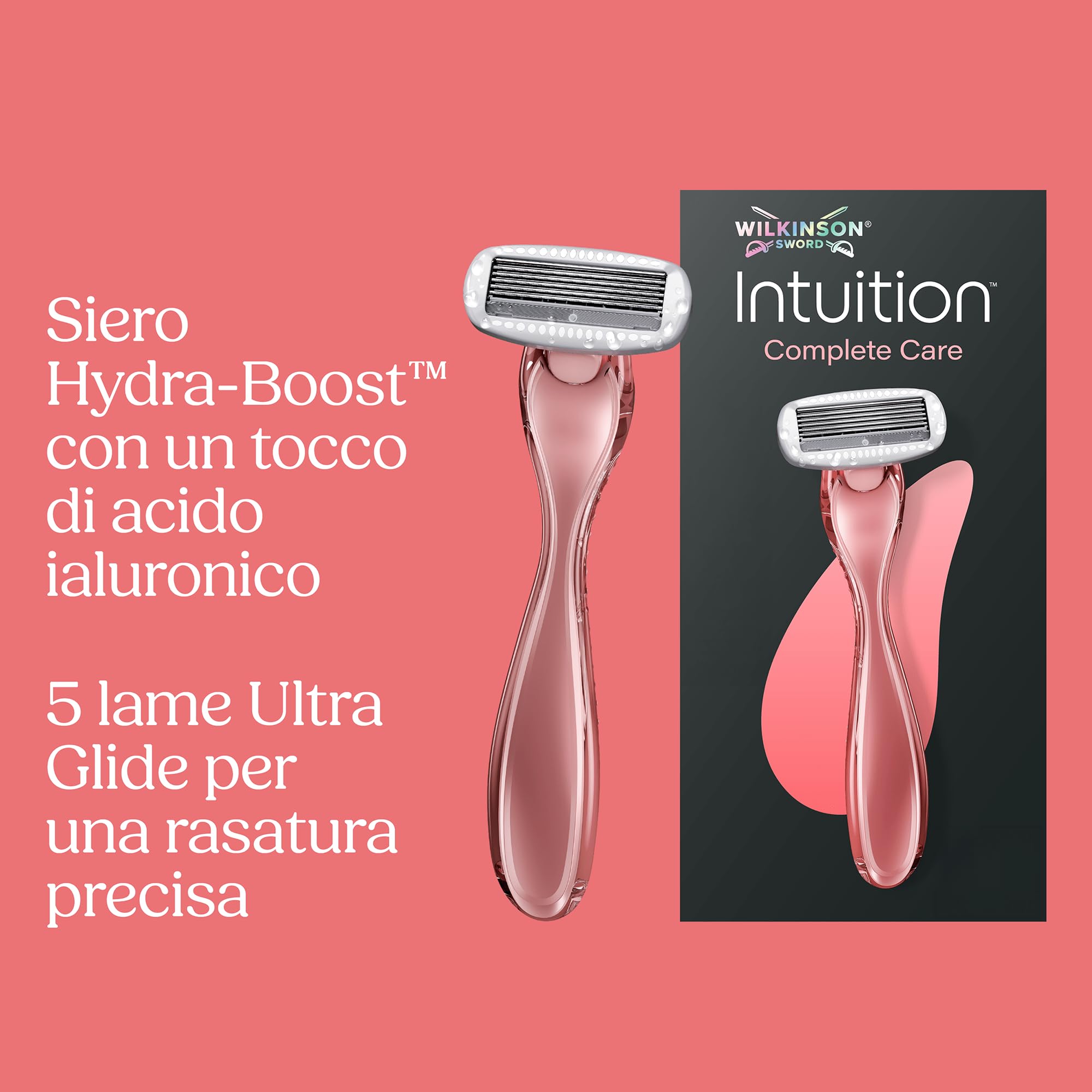 Wilkinson Sword Intuition Complete Care rasoi da donna, siero Hydra-Boost, confezione XL, 1 manico rasoio da donna + 6 ricariche