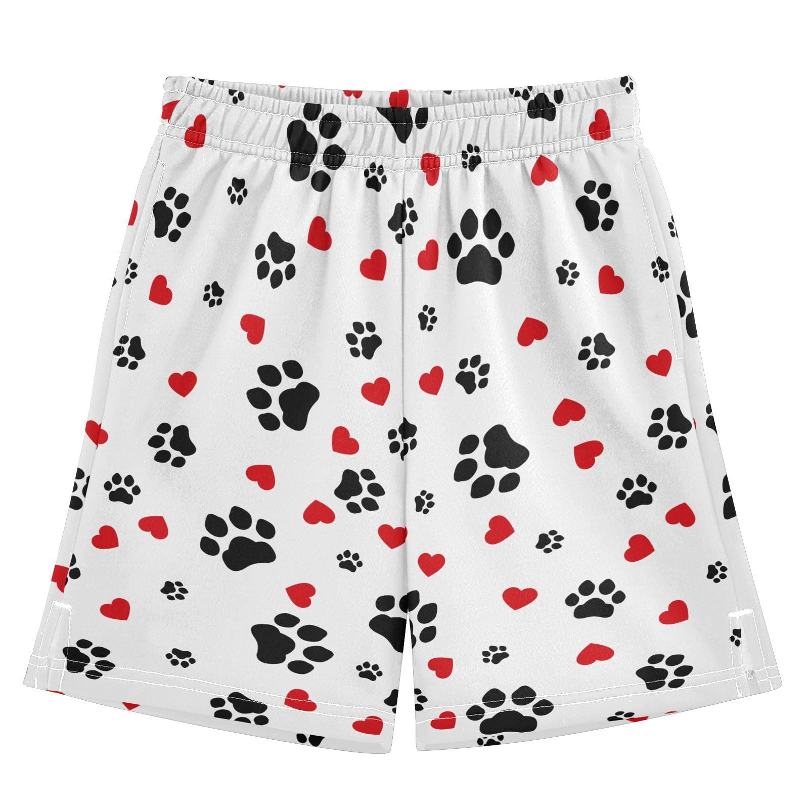 Dog Cat Paw Print Love Heart Boys' Shorts Summer Cotton Adjust Pocket Boys Shorts Size 8 Years Multicolor