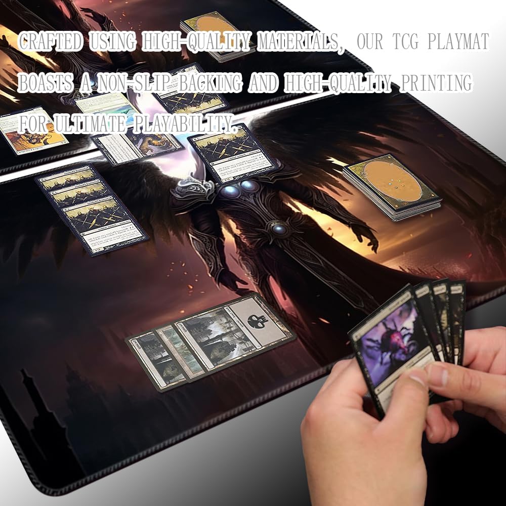MTG Playmat Size 24x14in Free Storage Bags Non-Slip Backing, Ideal for Card Game Enthusiasts TCG Playmat and CCG OCG DTCG PTCG Play mats 10 (Archangel, No with Zone)