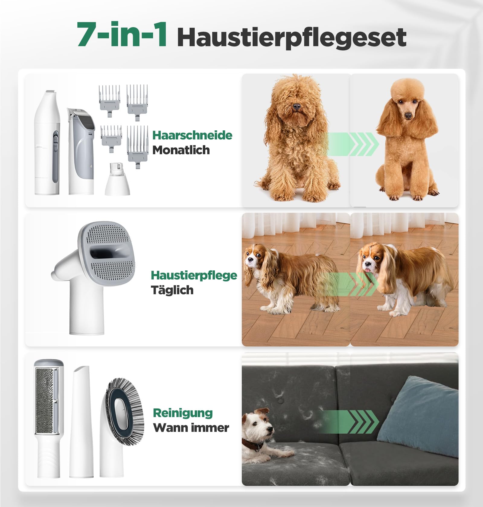 Gimars Hundeschermaschine mit Staubsauger, 2,3L Hundestaubsauger mit 12000 Pa Saugkraft, leises Schermaschine Katze Hund haarschneidemaschine mit 7 Pflegewerkzeugen, Tierhaarentferner mit hundebürste