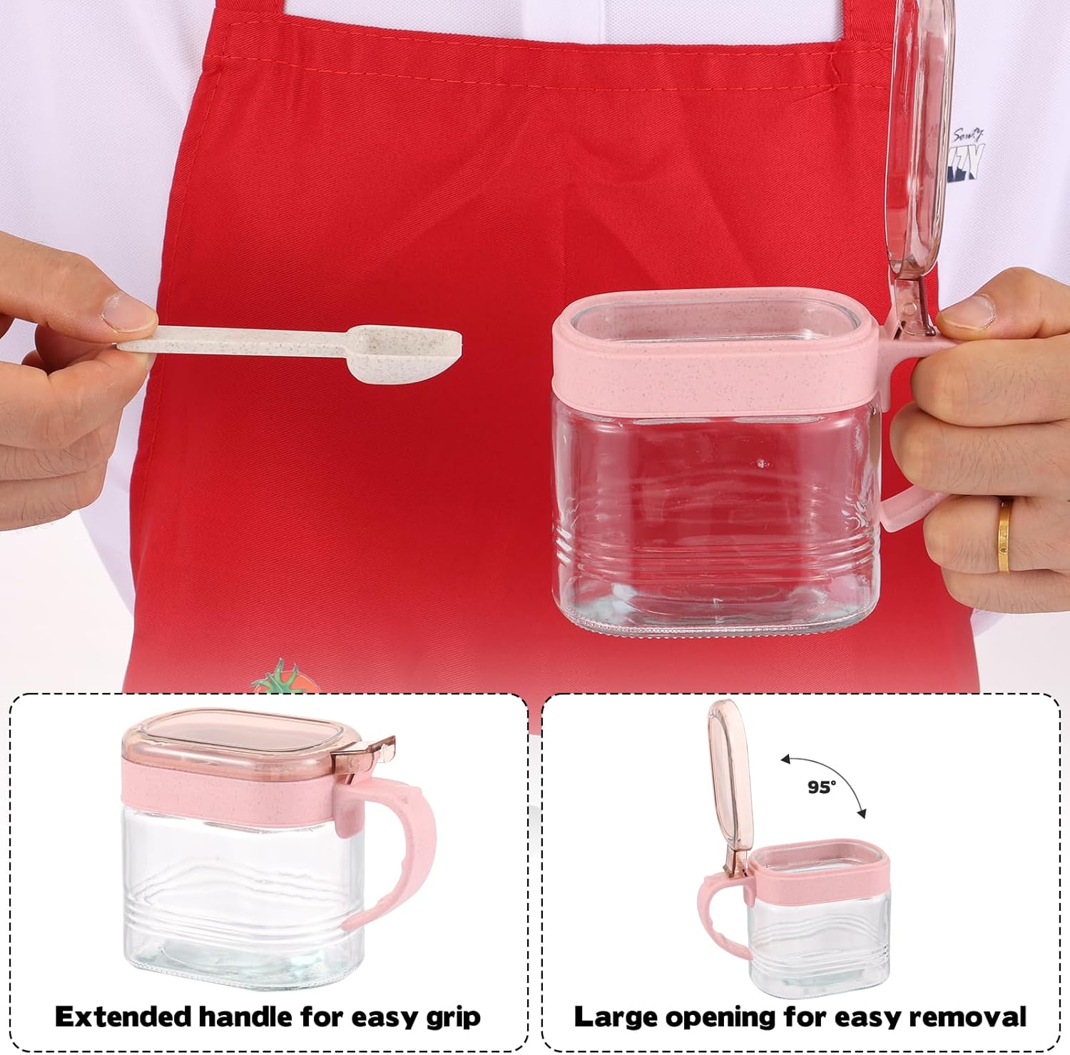 3 Pcs Pink Sugar Coffee Container Set, Glass Transparent Spice Jar, Coffee Station Organizer Set, Includes Label Stickers and Whiteboard Markers for Coffee Beans, Oats, Sugar (with base)
