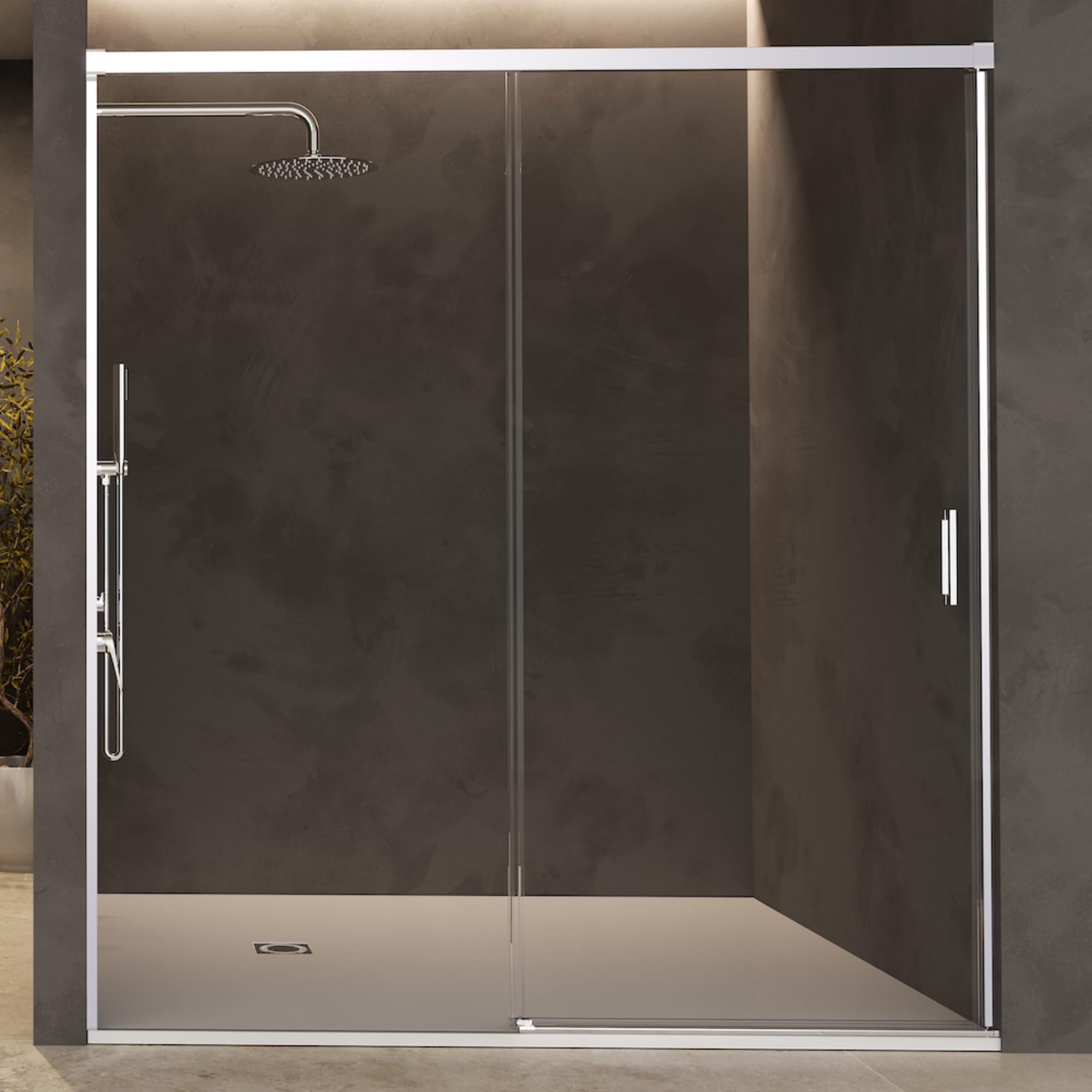 IMEX - Mampara Ducha Frontal 1 Fija + 1 Corredera 160cm Cromada | Mampara de Cristal Reversible con Ancho Adaptable 156 a 161 cm | Perfilería de Aluminio con 195cm de Altura y Cristal Templado Antical