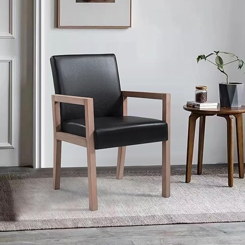 Bekrvio Sillas de comedor negras, sillas de comedor tapizadas de piel sintética con brazos, sillas decorativas modernas de mediados de siglo para