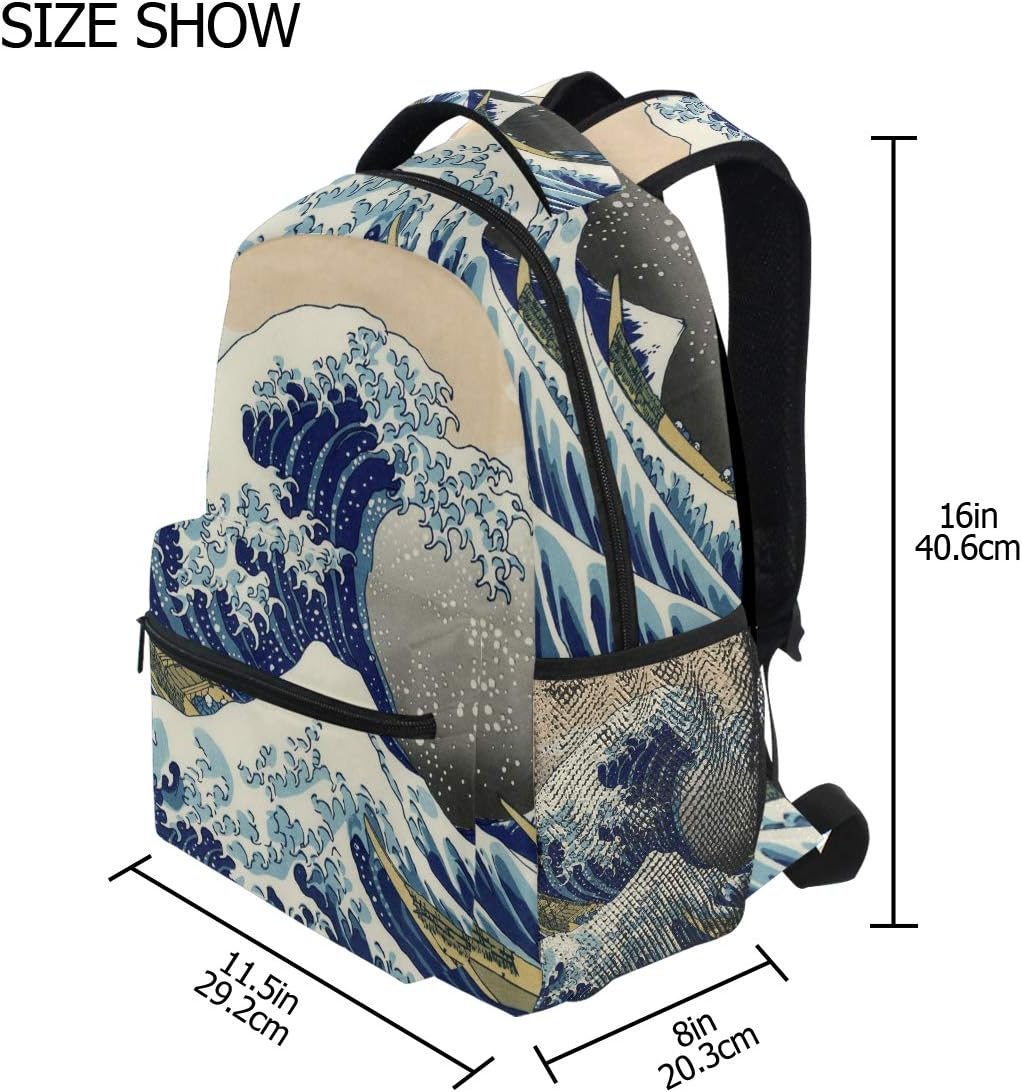🔥 Cashback up to 70% School Backpack Great Wave Kanagawa Bookbag Travel Ruckack