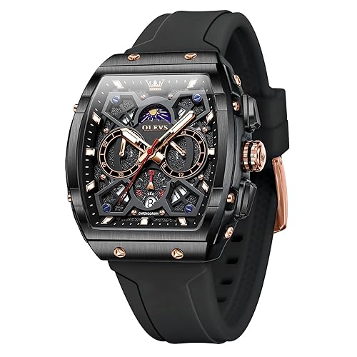 OLEVS Tonneau Square Mens Watches, Fashion Large Face Silicone Band