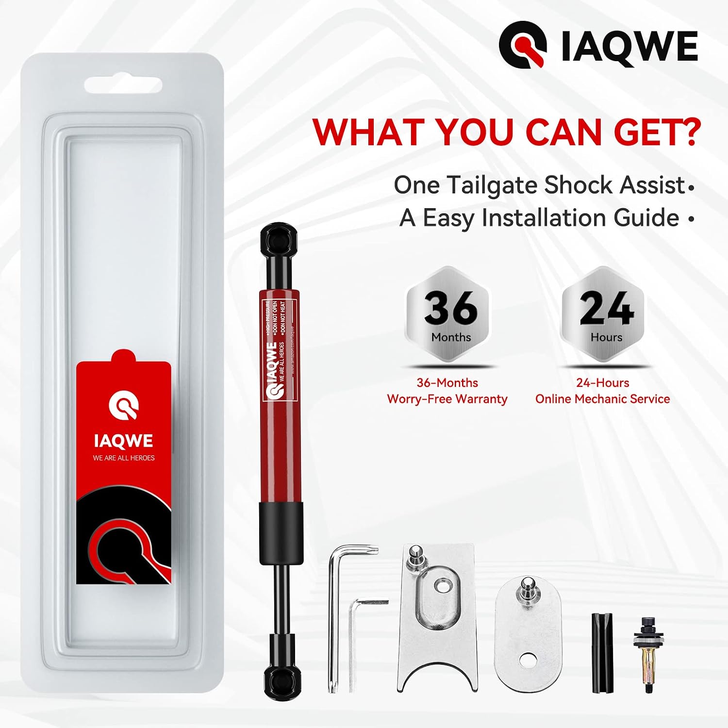 IAQWE Truck Tailgate Assist Shock 43301 fit for Ram 1500 2500 3500 2009-2018, Ram Classic 2019, Red