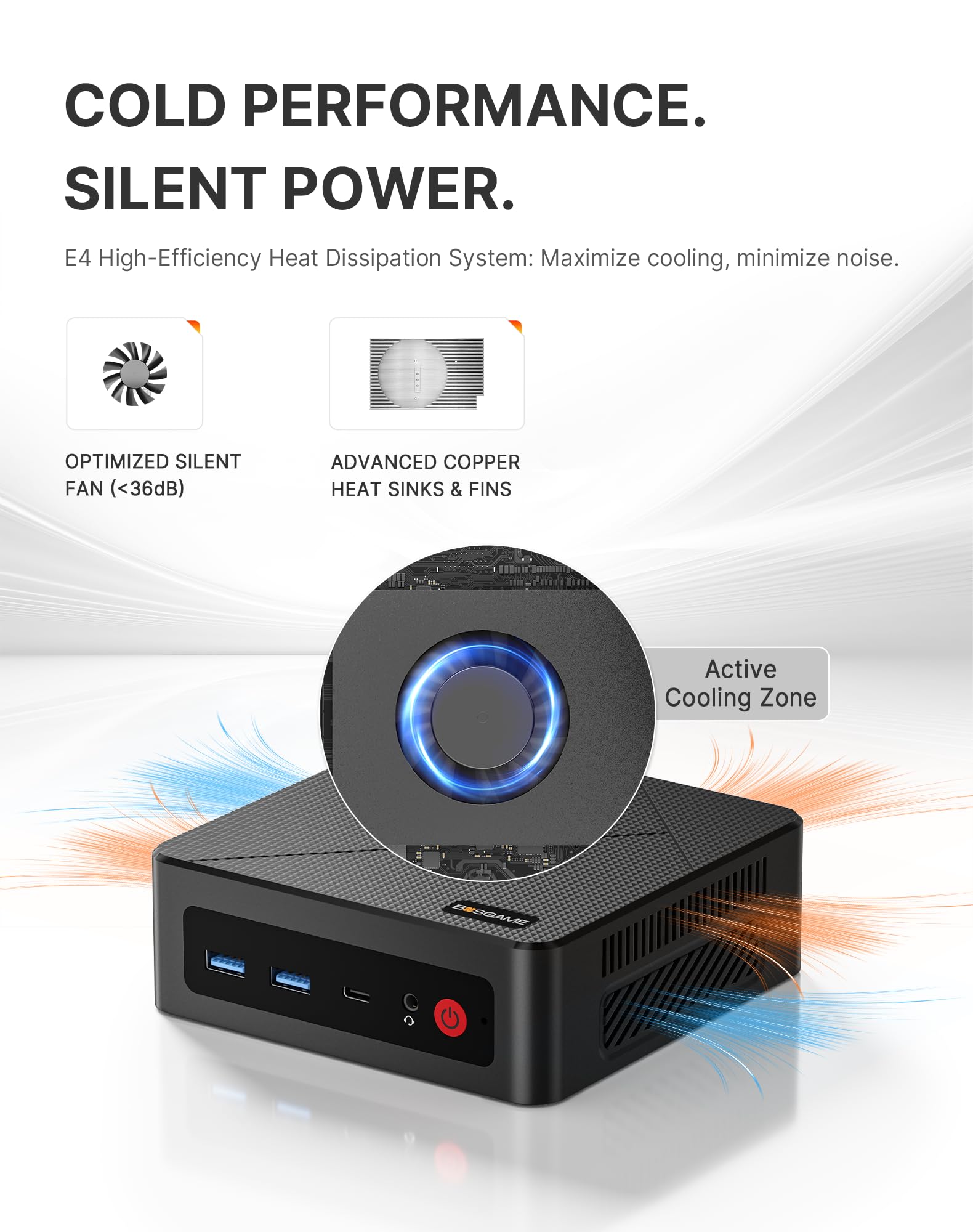 BOSGAME E4 Home-Office-Mini PC, Ryzen 5 3550H (Beats N150, up to 3.7 GHz), 16 GB DDR4 RAM 512 GB NVMe SSD, Mini Computer, 4K Triple Display, HDMI, USB-C, DP, Dual LAN, Wi-Fi 5, BT 5.0, Mini Desktop — view 8
