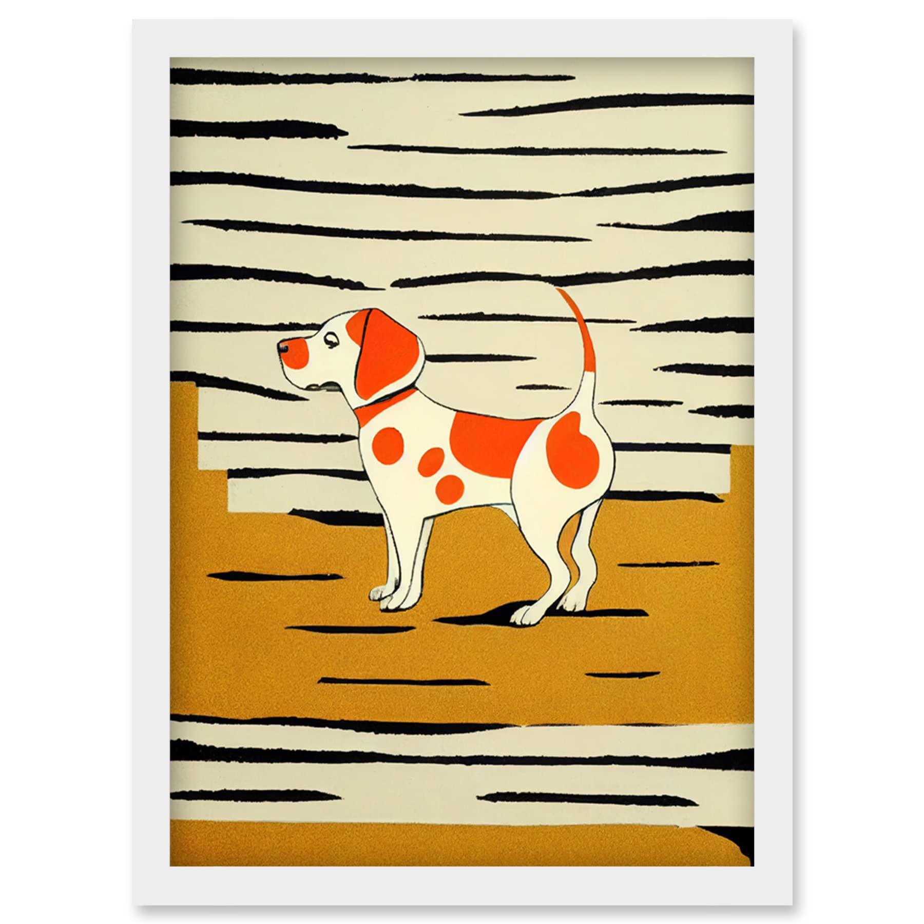 Wee Blue Coo Beagle Dog illustration Springer Orange on Mustard Spaniel Artwork Framed Wall Art Print A4
