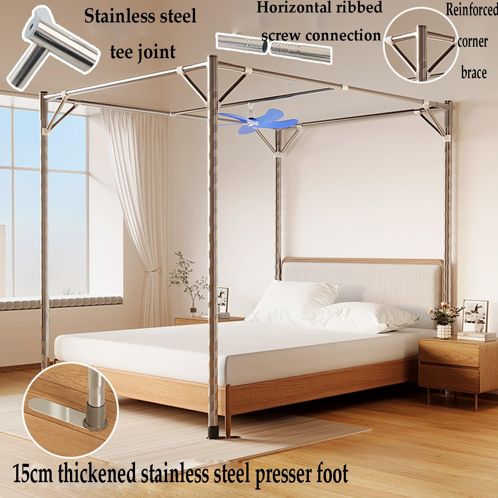 Himmelbett Moskitonetzhalter Vier Eckbett, Mückenetz Rahmen Bettüberdachung Baldachin Gestell, Aus Edelstahl, Schlafzimmer-Dekor(Size:150 * 200cm,Color:32mm)