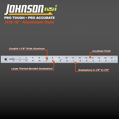 Miniatura 2 de Johnson Level & Tool J118 Regla de aluminio, 18 pulgadas, plata, 1 regla
