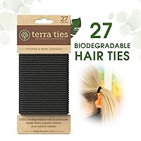 Vista 2 de BIODEGRADABLE - Lazos elásticos para el cabello para mujeres y hombres, orgánicos, sin arrugas, ligas negras para cola de caballo y coletas