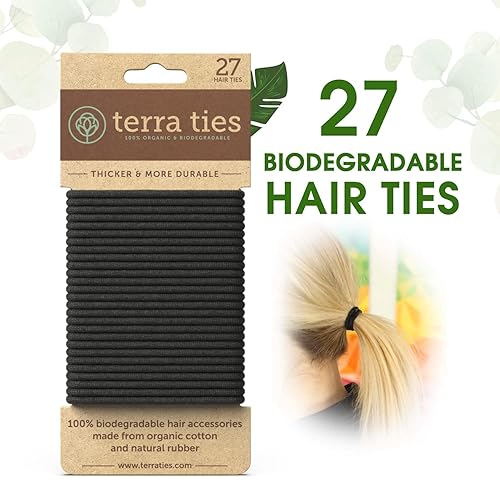 Miniatura 2 de BIODEGRADABLE - Lazos elásticos para el cabello para mujeres y hombres, orgánicos, sin arrugas, ligas negras para cola de caballo y coletas para