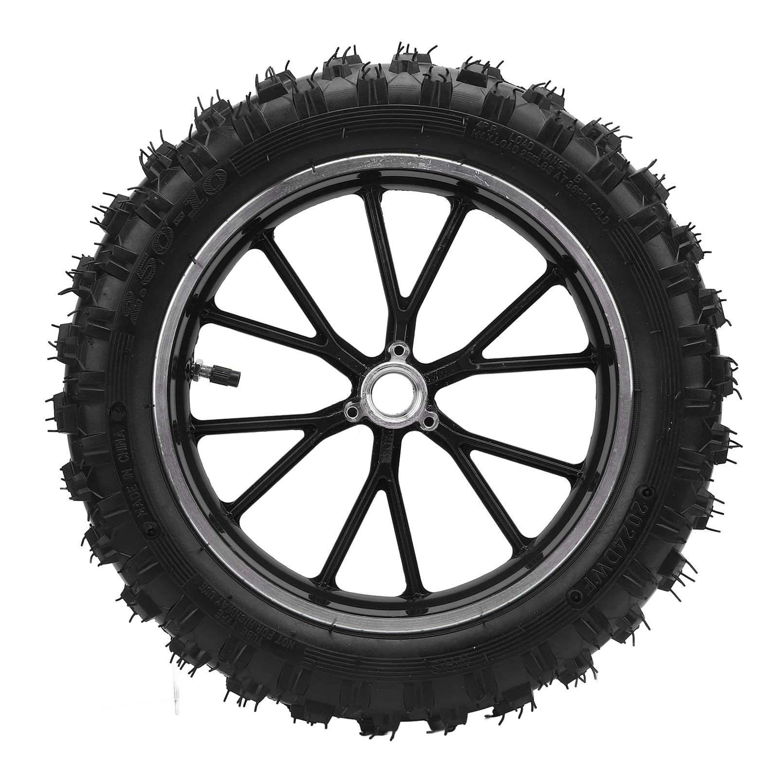 Pneumatico Ruota Anteriore 2.5-10 con Camera D'aria, Gomma E Metallo 10 Pollici per Piccole Motociclette Fuoristrada 49, Parti Ricambio Cerchio Ruota Anteriore Posteriore (BLACK)