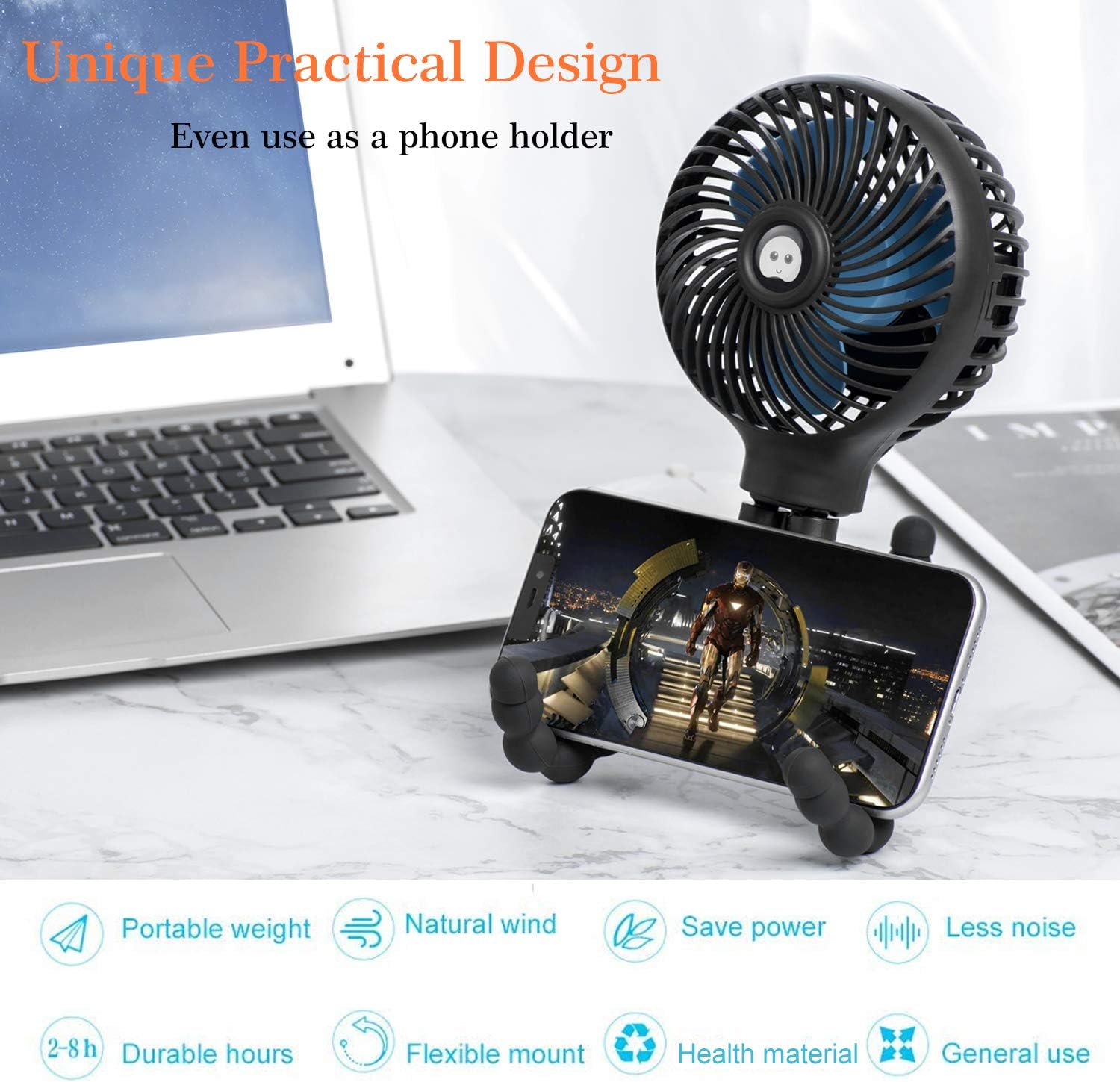 Mini Handheld Personal Portable Fan, Baby Stroller Fan, Car Seat Fan, Desk Fan, with Flexible Tripod Fix on Stroller Student Bed Bike Crib Car Rides, USB or Battery Powered (Black) : Home & Kitchen