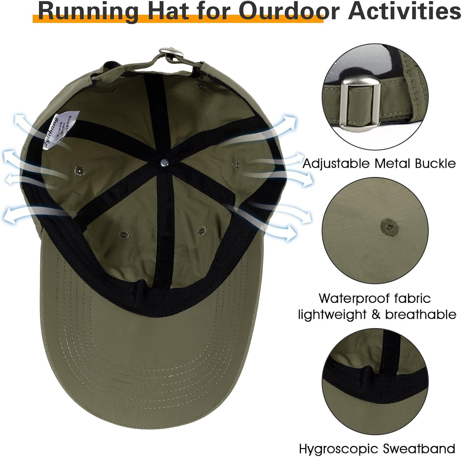 Unisex Running Baseball Hat Waterproof Outdoor Sun Protection Hat Cool Workout Hats for Men and Women ArmyGreen - Image 5