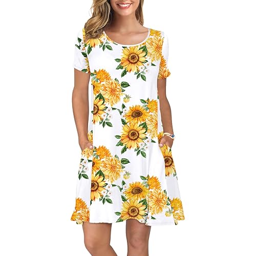 KORSIS Women's Summer Casual T Shirt Dresses Short Sleeve Swing Dress Pockets