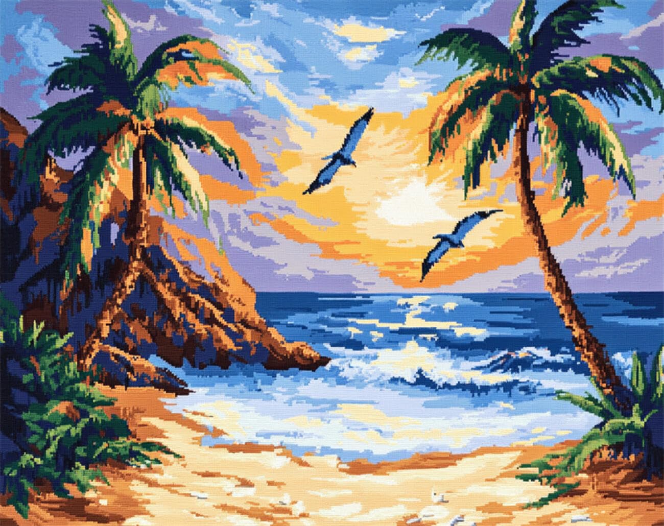 Axiangzik D Iy Printe Cross Stitch Kit Coconut Trees On The Beach 11Ct 80X100cm