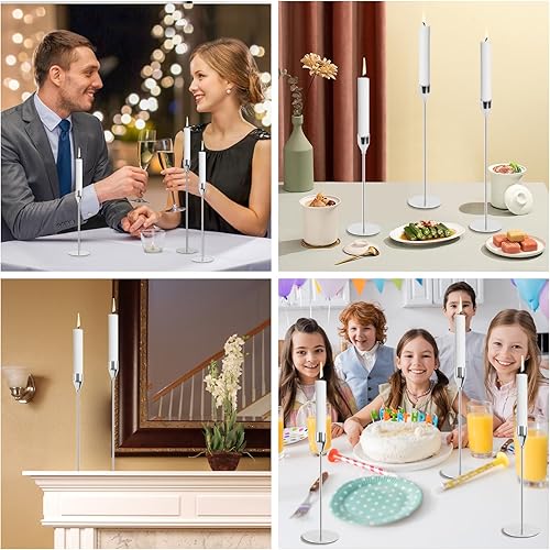 Miniatura 7 de Juego de 3 portavelas plateados, portavelas cónicos de metal, portavelas altos, se adapta a velas LED y velas LED de 0.9 in de grosor, para centro
