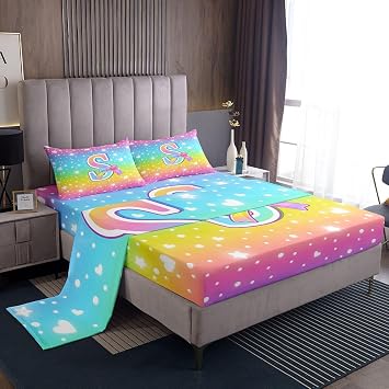 Erosebridal Rainbow Bed Sheets King | Initial S Letter Sheet Set Stars Pattern Glitter Tie Dye Sheets Kawaii Coquette Bowknot Flat Fitted Sheet with Deep Pocket,4 Piece with 2 Pillowcases
