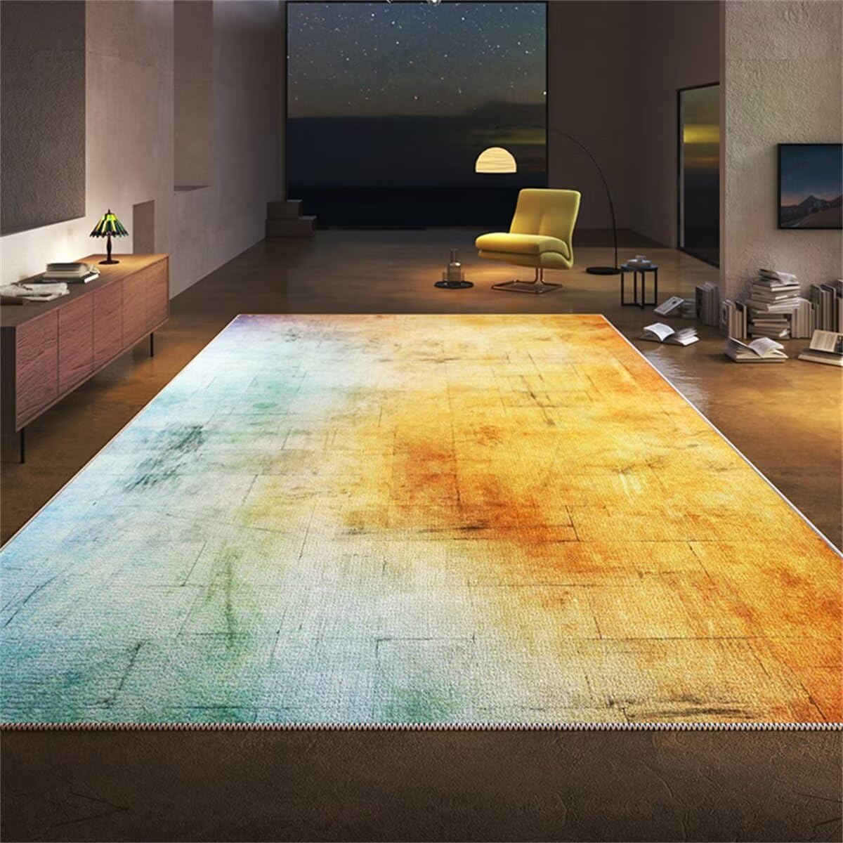 Carpette 80x120cm peinte jaune-vert avec revetement qui ne se decolore pas