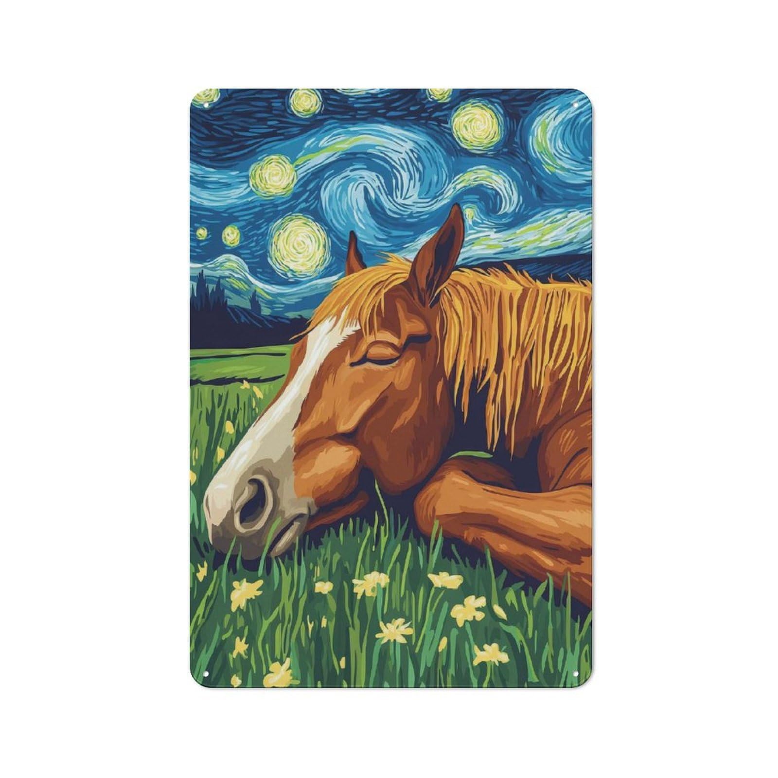 Junmoney Style-15 Horse In Starry Night Retro Metal Wall Decor 30X20cm, Retro Metal Sign For Garage, Hobby Room, Office Or Man Cave