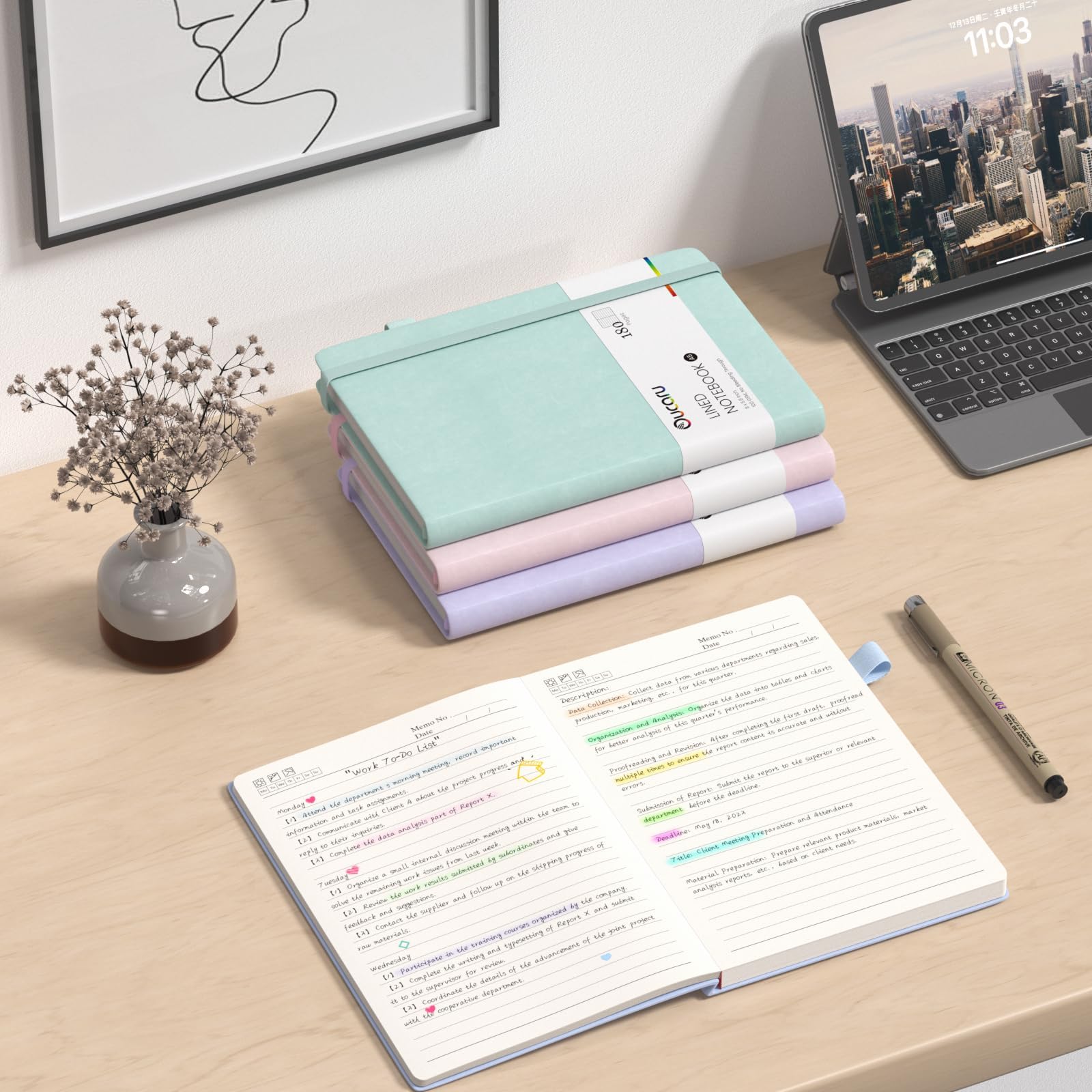 Oucaru Quaderno a righe, confezione da 16, 180 pagine, A5, per scrittura, carta spessa 100 g/m², piccoli quaderni quotidiani per donne, uomini, lavoro, scuola, viaggi