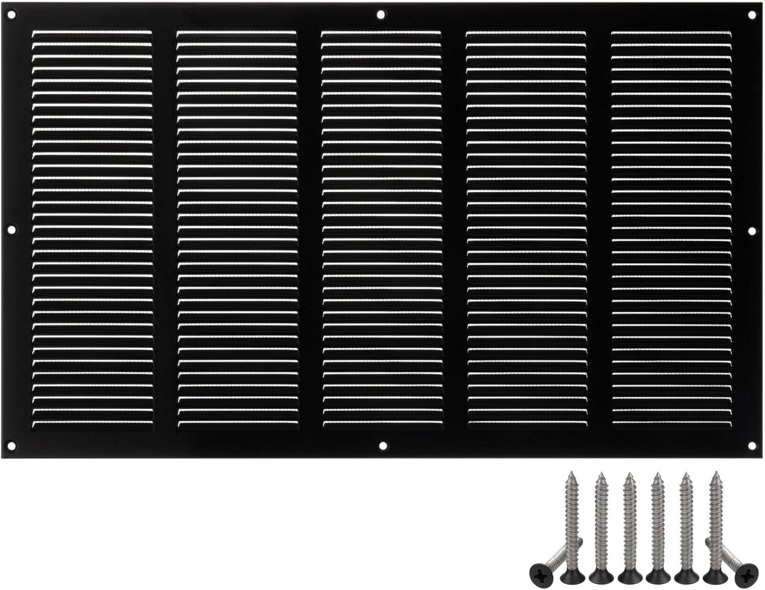 18x10 Vent Cover with Built-in Screen - Black Return Air Grille for Wall or Ceiling - Rectangular Metal HVAC Ventilation Register - Outer Dimensions: 19.69" W x 11.81" H