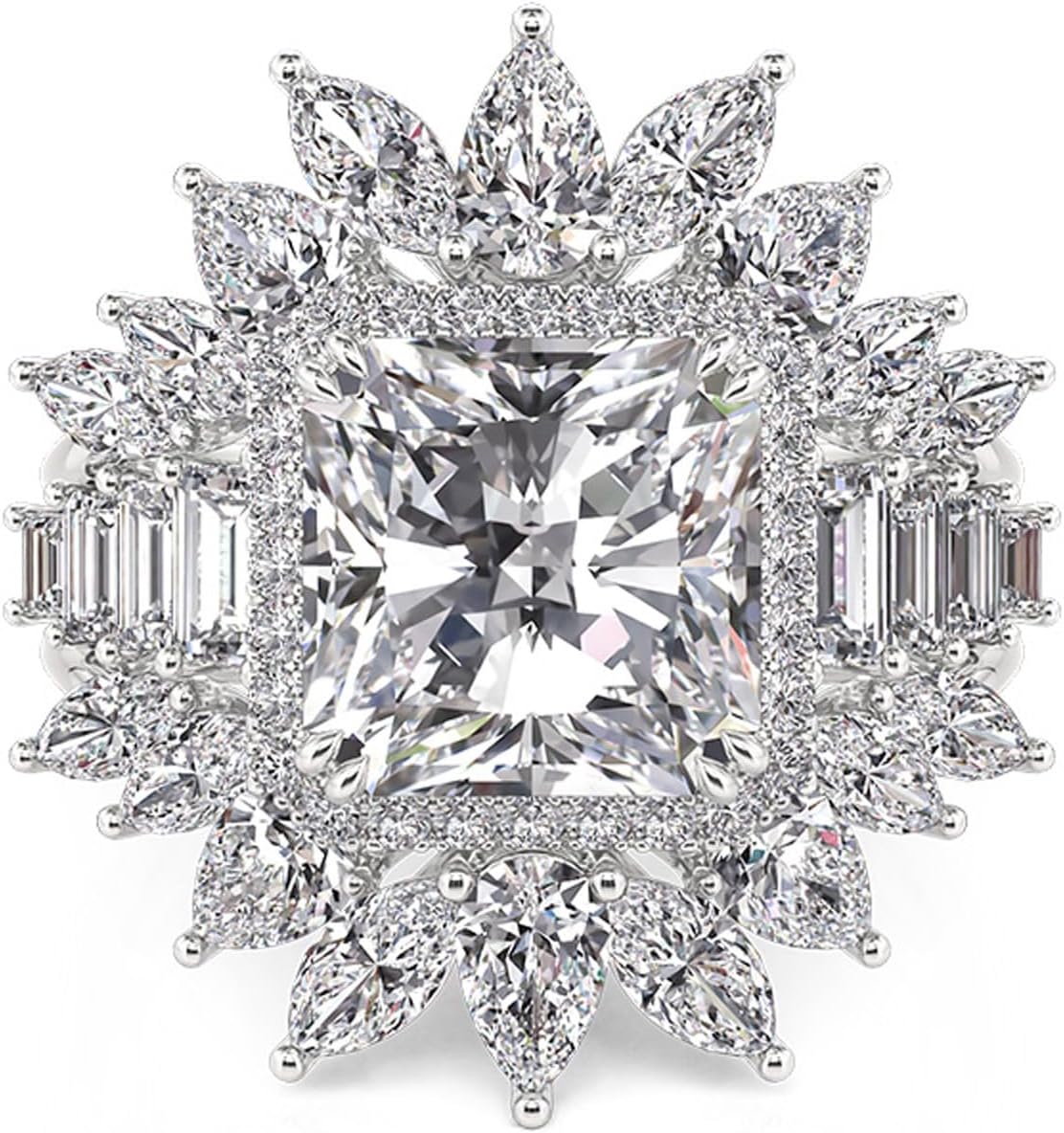 Jeulia 2PCS Halo Wedding Ring Sets for Women, S925 Silver Interchangeable Princess Cut Engagement Enhancer Bridal Set Romantic Anniversary Promise Gift with Jewelry Box