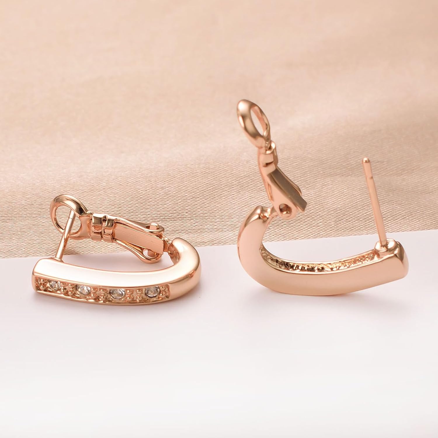 Rose Gold Hoops U Shaped Huggie Earrings for Women 14K Gold Plated Clear Zircon Circle CZ Hoop Earring Trendy Jewelry - Image 5