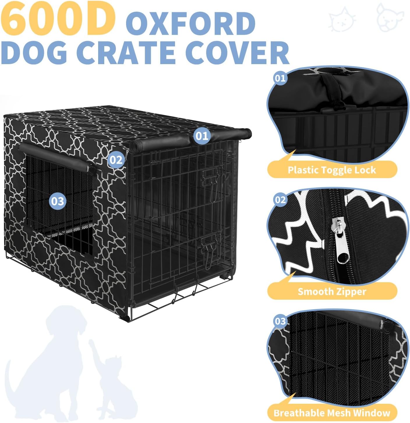 X-ZONE PET 24" Dog Crate Cover for Indoor/Outdoor - Heavy Duty Polyester Pet Kennel Cover Fits for Wire Dog Cage Black Print