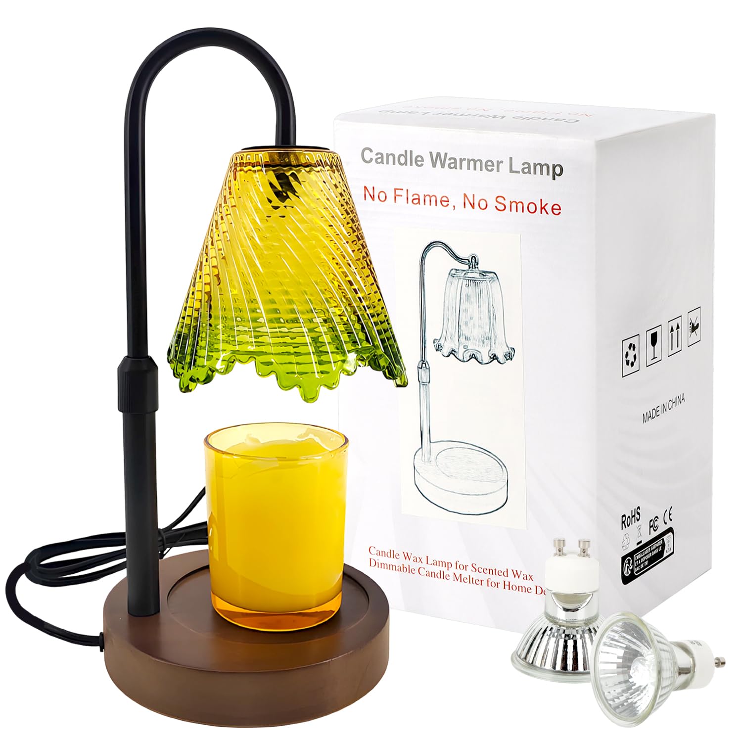 OWill Candle Warmer Lamp with Timer & Dimmer, GU10 Socket Electric Wax Melt Warmer, Adjustable Height Scented Candle Lamp, Flameless Aromatherapy Decor, 2PCS Accessories, Bulb Not Included