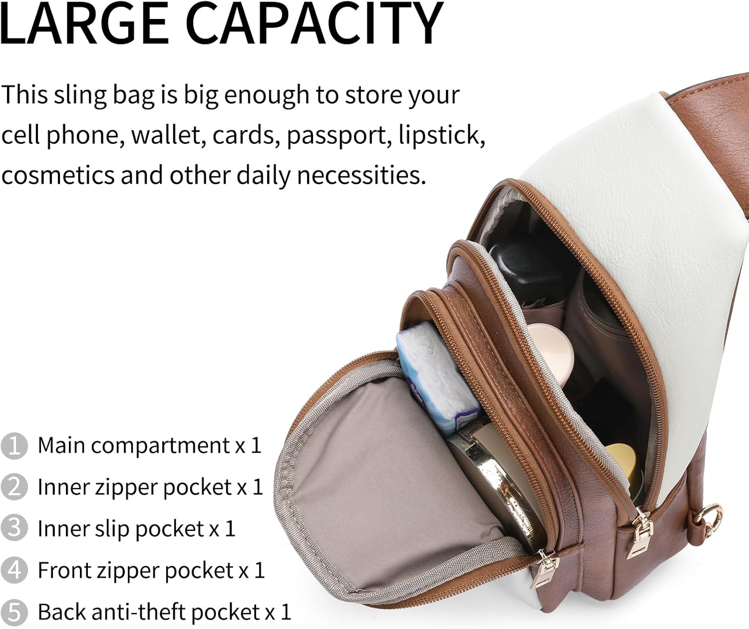 SENDEFN Small Sling Bag for Women Cross Body Bag Trendy Fanny Packs with Adjustable Strap Vegan Leather Anti Theft Chest Bags for Travel